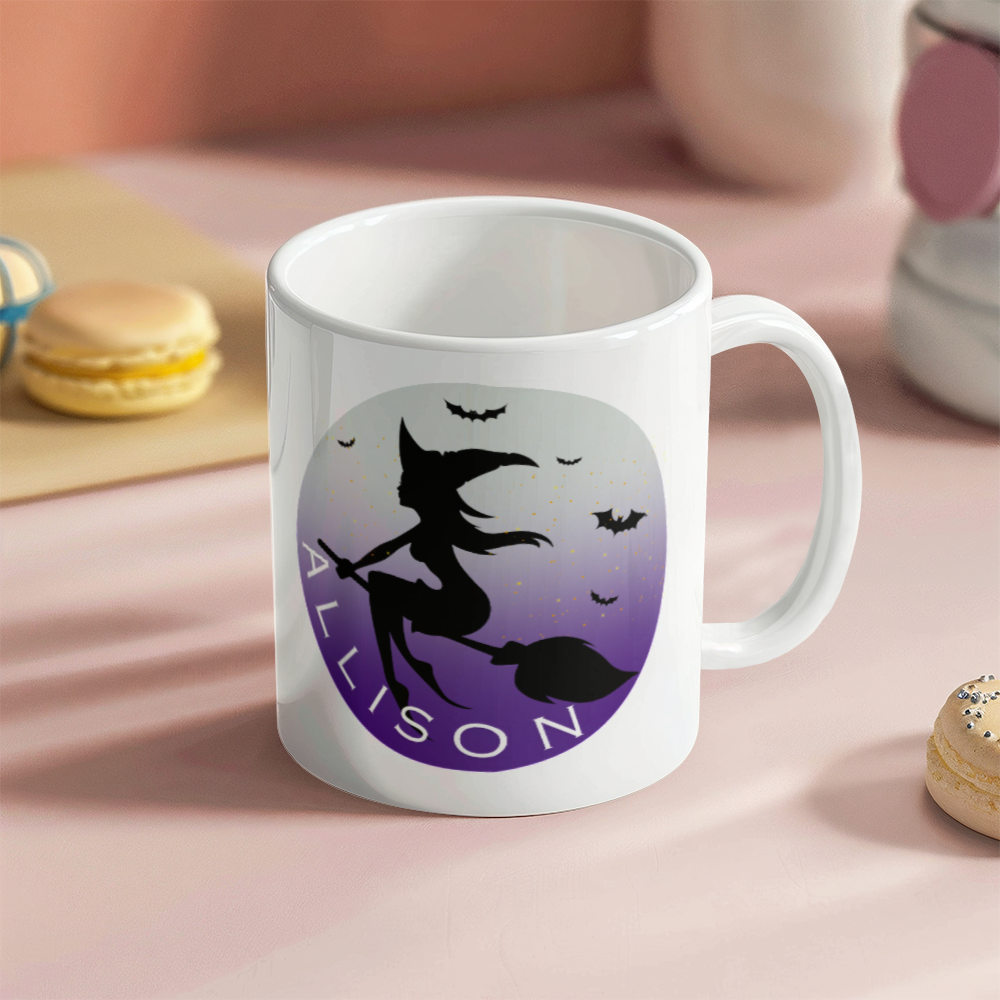 White Ceramic Mug, Halloween themed, Personalized Create Your Own Magic Mug for her