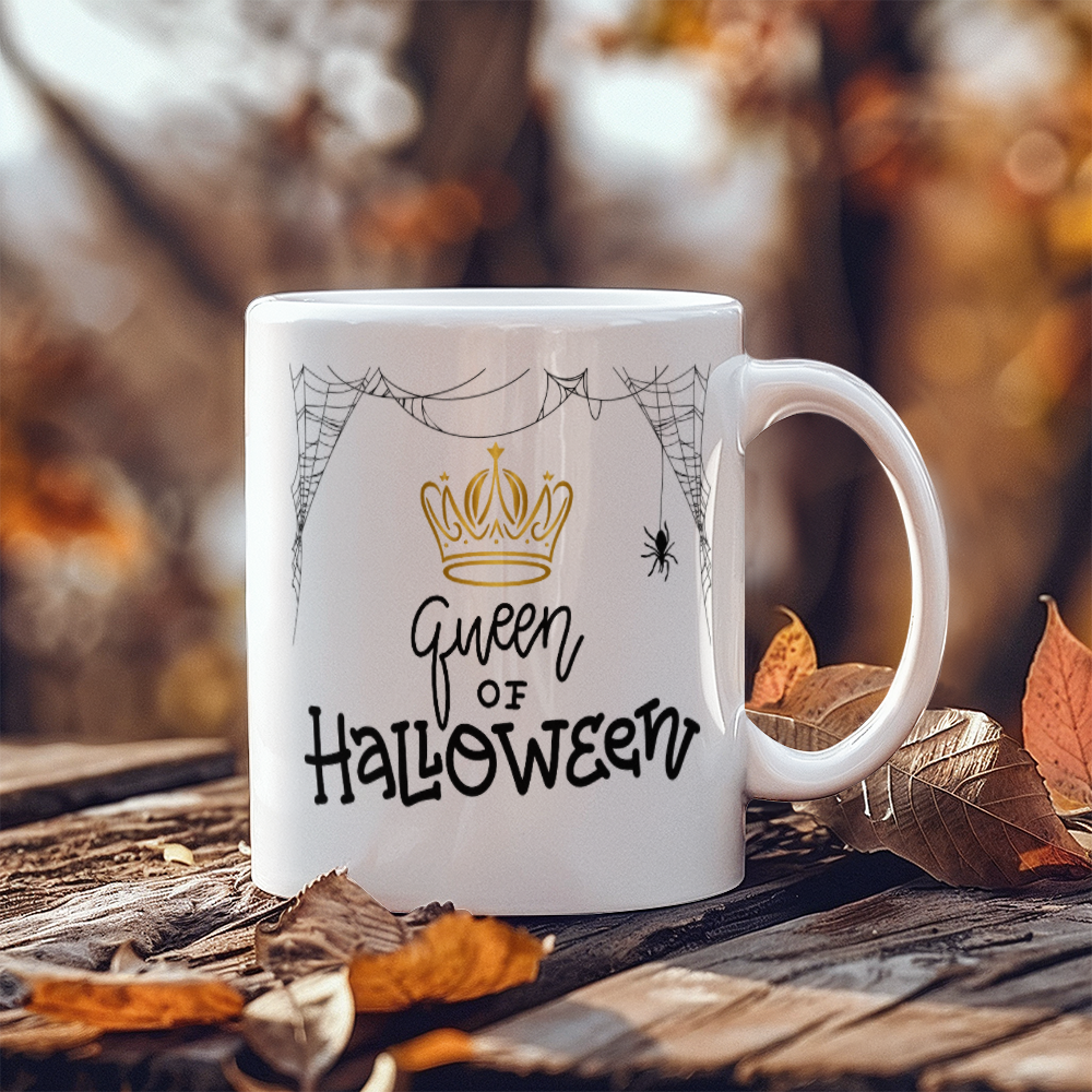 White Ceramic Mug, Halloween themed, Queen of Halloween