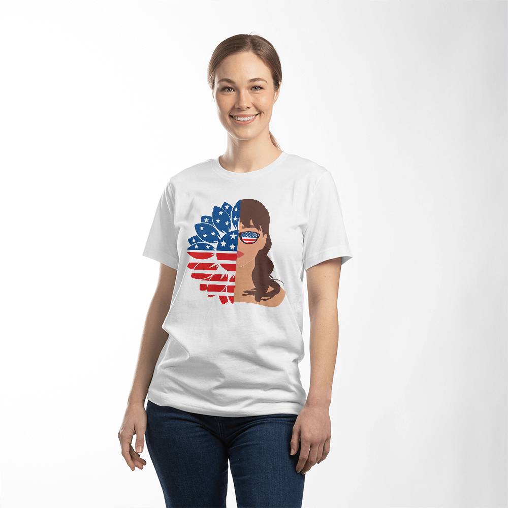 USA Flag Flower American girl t-shirt, 4th of July, Independence Day