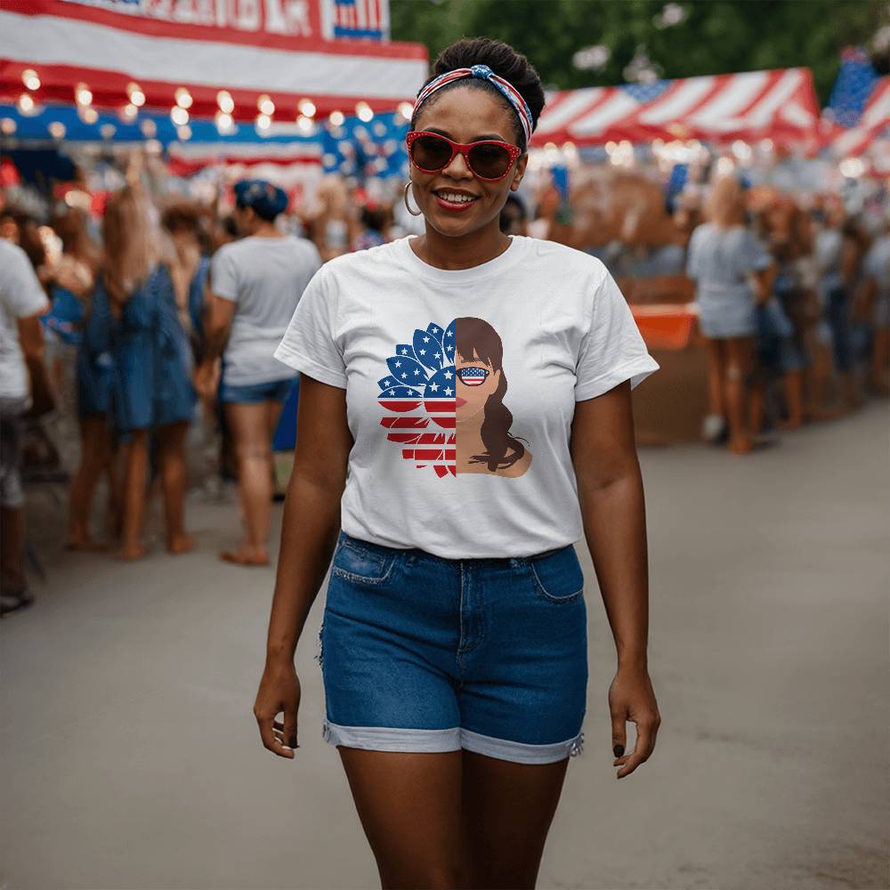 USA Flag Flower American girl t-shirt, 4th of July, Independence Day