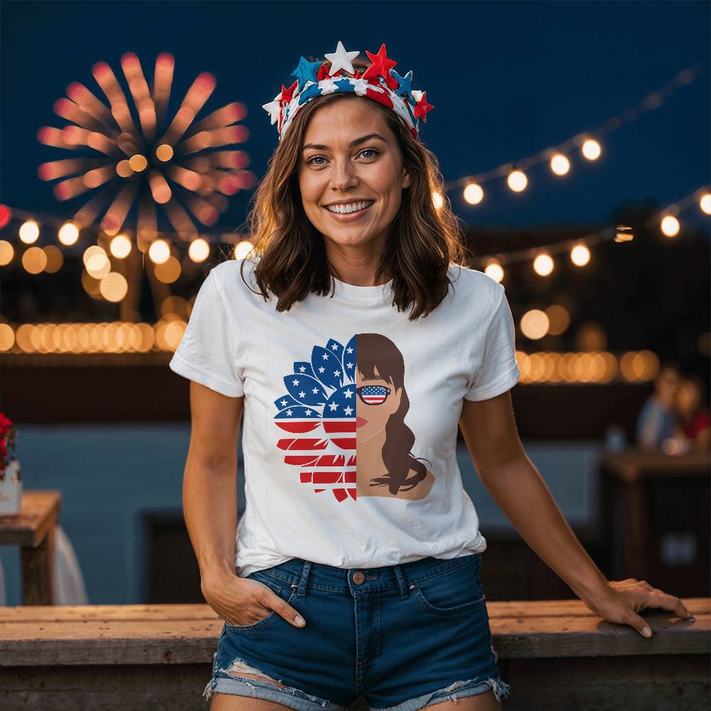 USA Flag Flower American girl t-shirt, 4th of July, Independence Day