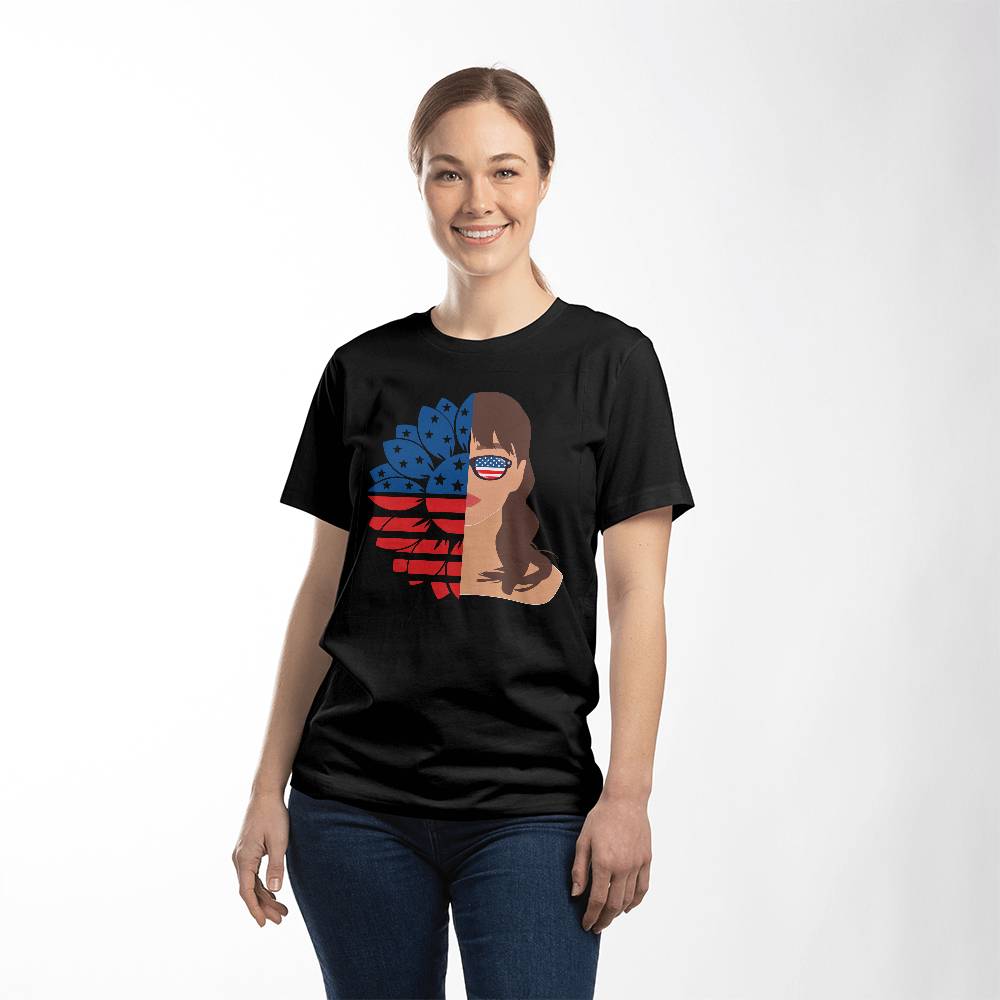 USA Flag Flower American girl t-shirt, 4th of July, Independence Day