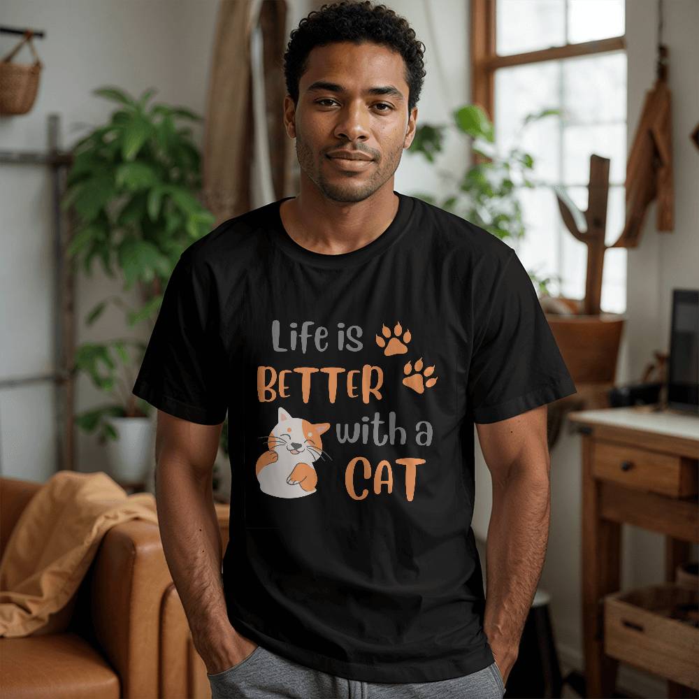 Unisex T-shirt for cat lover, life is better with a cat t-shirt