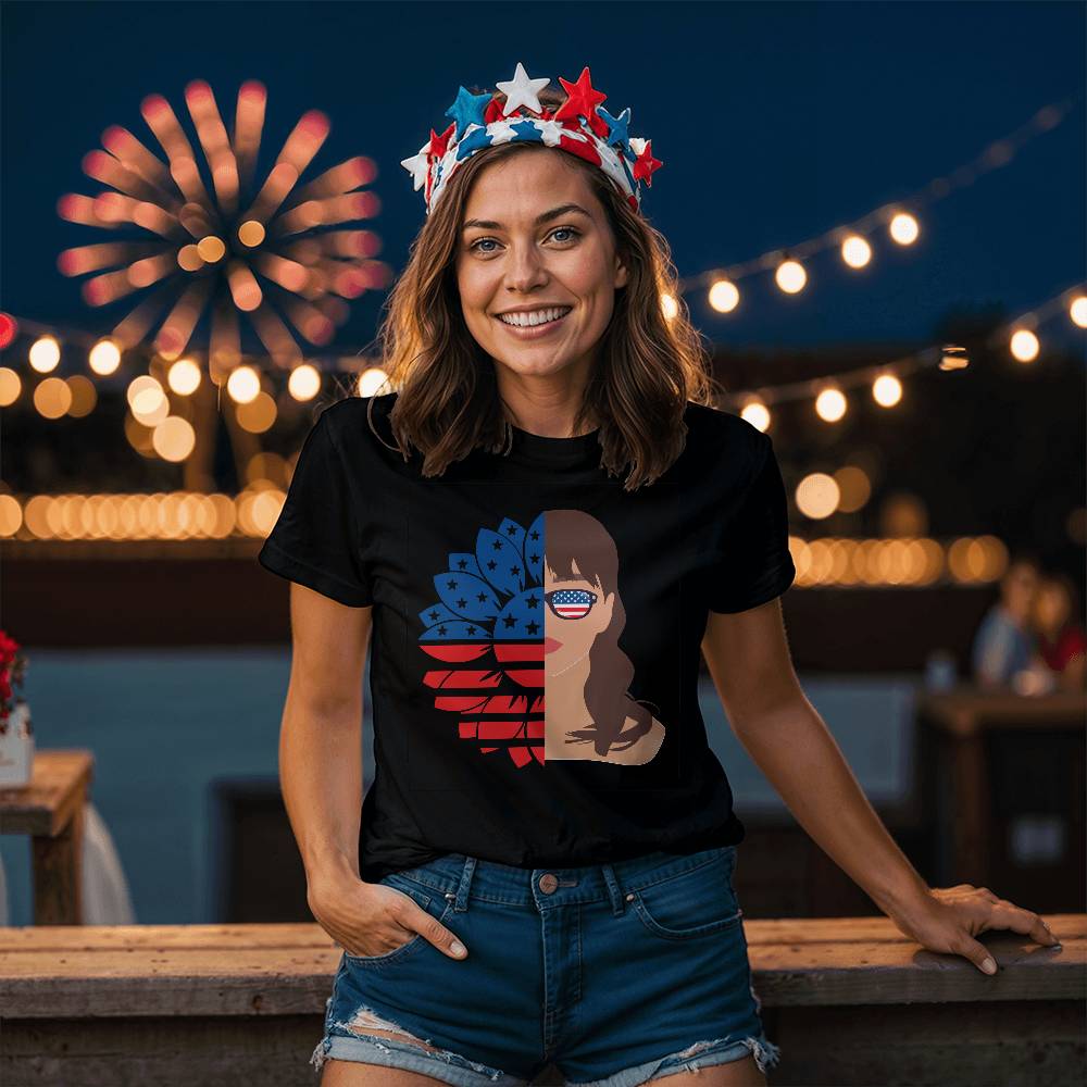 USA Flag Flower American girl t-shirt, 4th of July, Independence Day