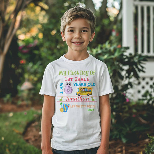 Kids t-shirt, First Day of School, Grade 1, ages 6 to 16