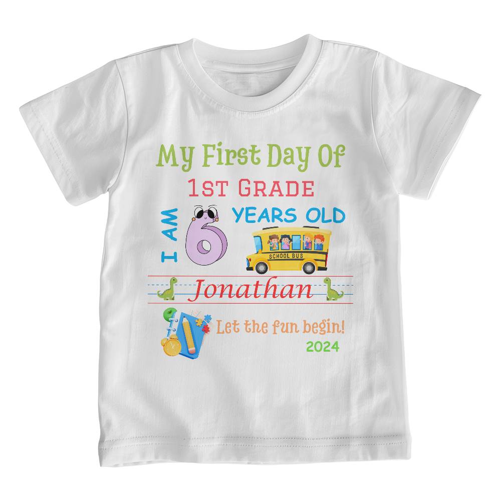 Kids t-shirt, First Day of School, Grade 1, ages 6 to 16