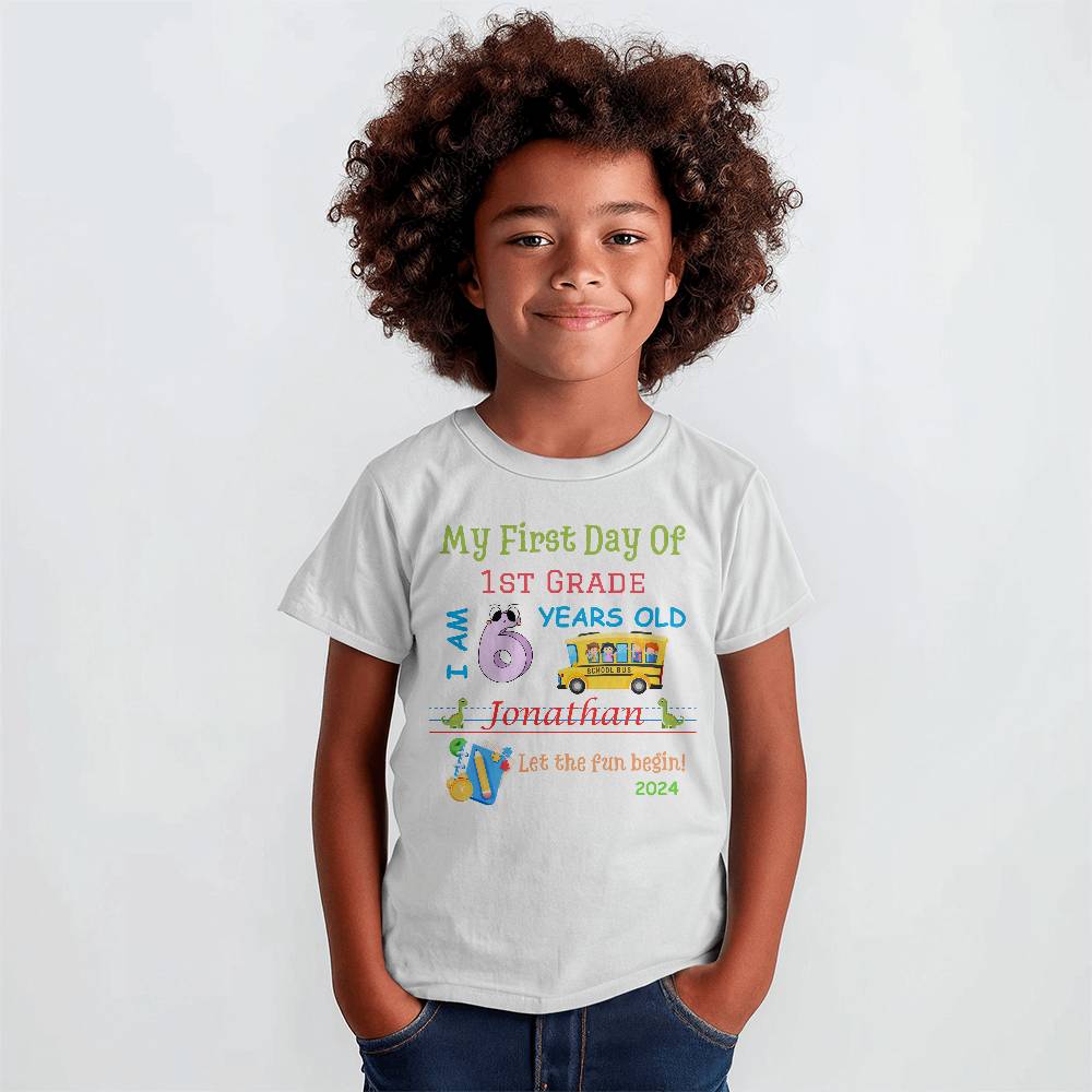 Kids t-shirt, First Day of School, Grade 1, ages 6 to 16