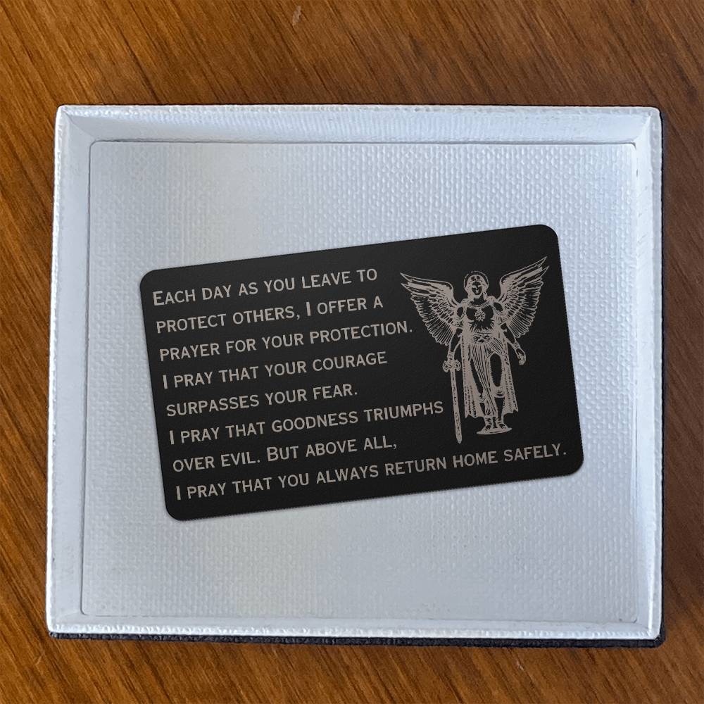 Engraved Wallet Card, St. Michael Guardian Angel Prayer card, for police officer, firefighter, rescue workers