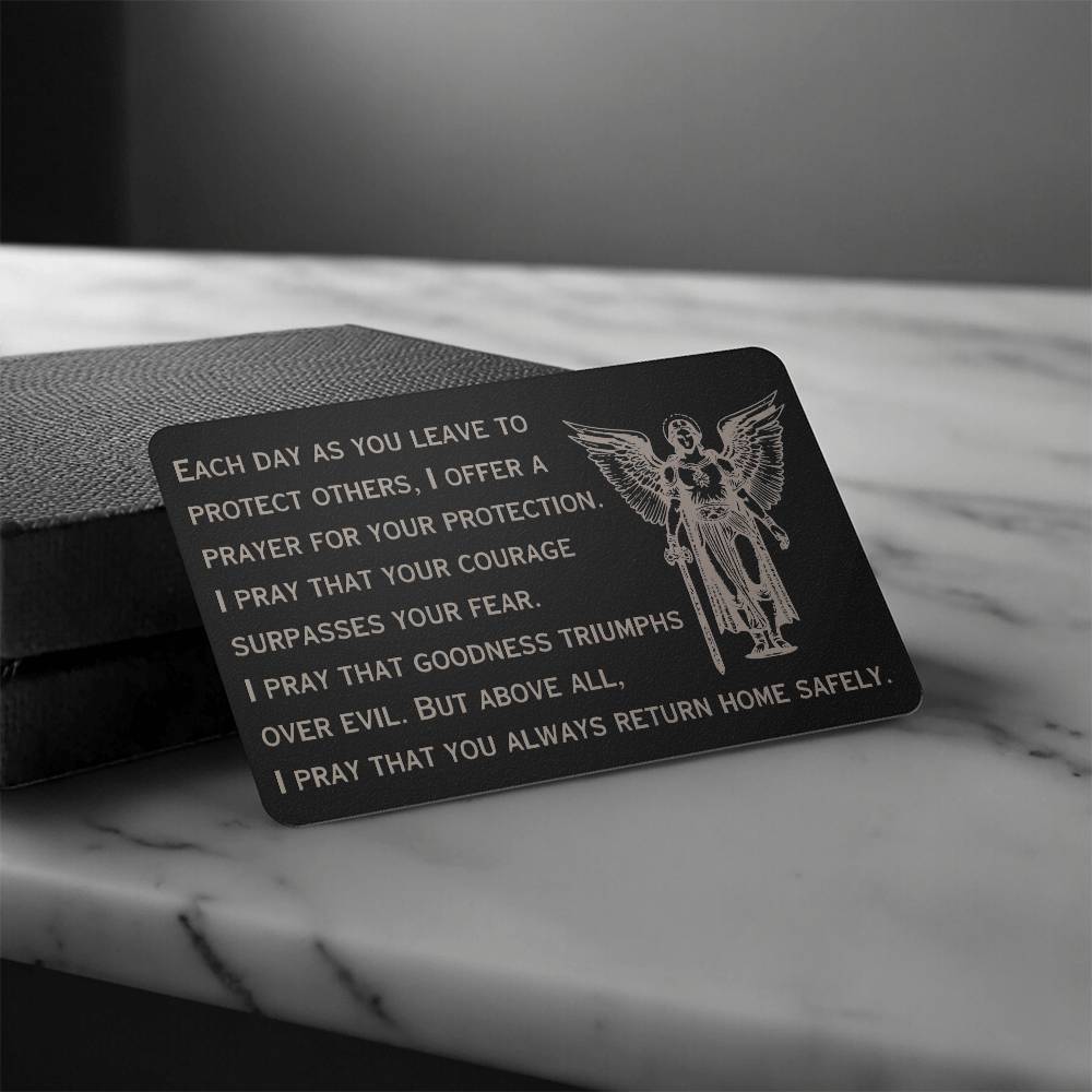 Engraved Wallet Card, St. Michael Guardian Angel Prayer card, for police officer, firefighter, rescue workers