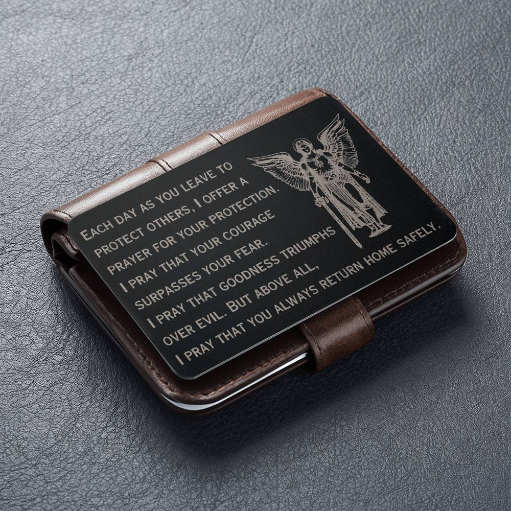 Engraved Wallet Card, St. Michael Guardian Angel Prayer card, for police officer, firefighter, rescue workers