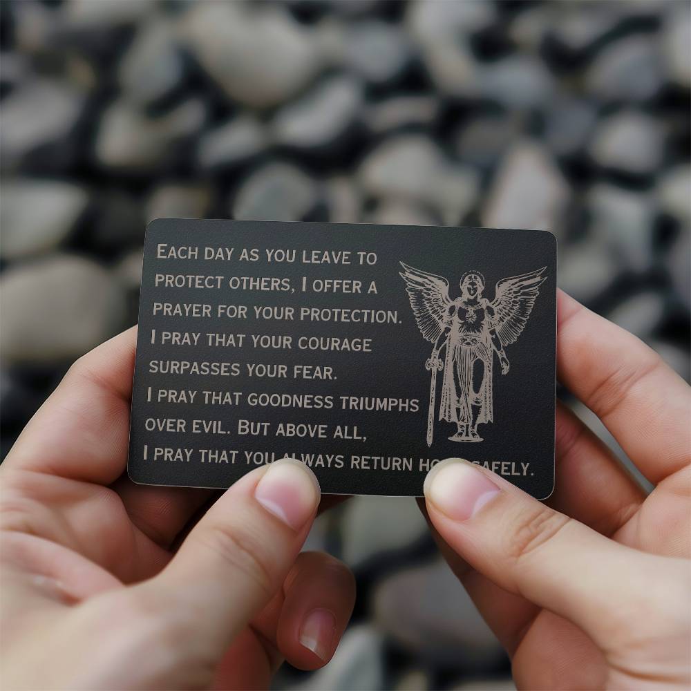 Engraved Wallet Card, St. Michael Guardian Angel Prayer card, for police officer, firefighter, rescue workers