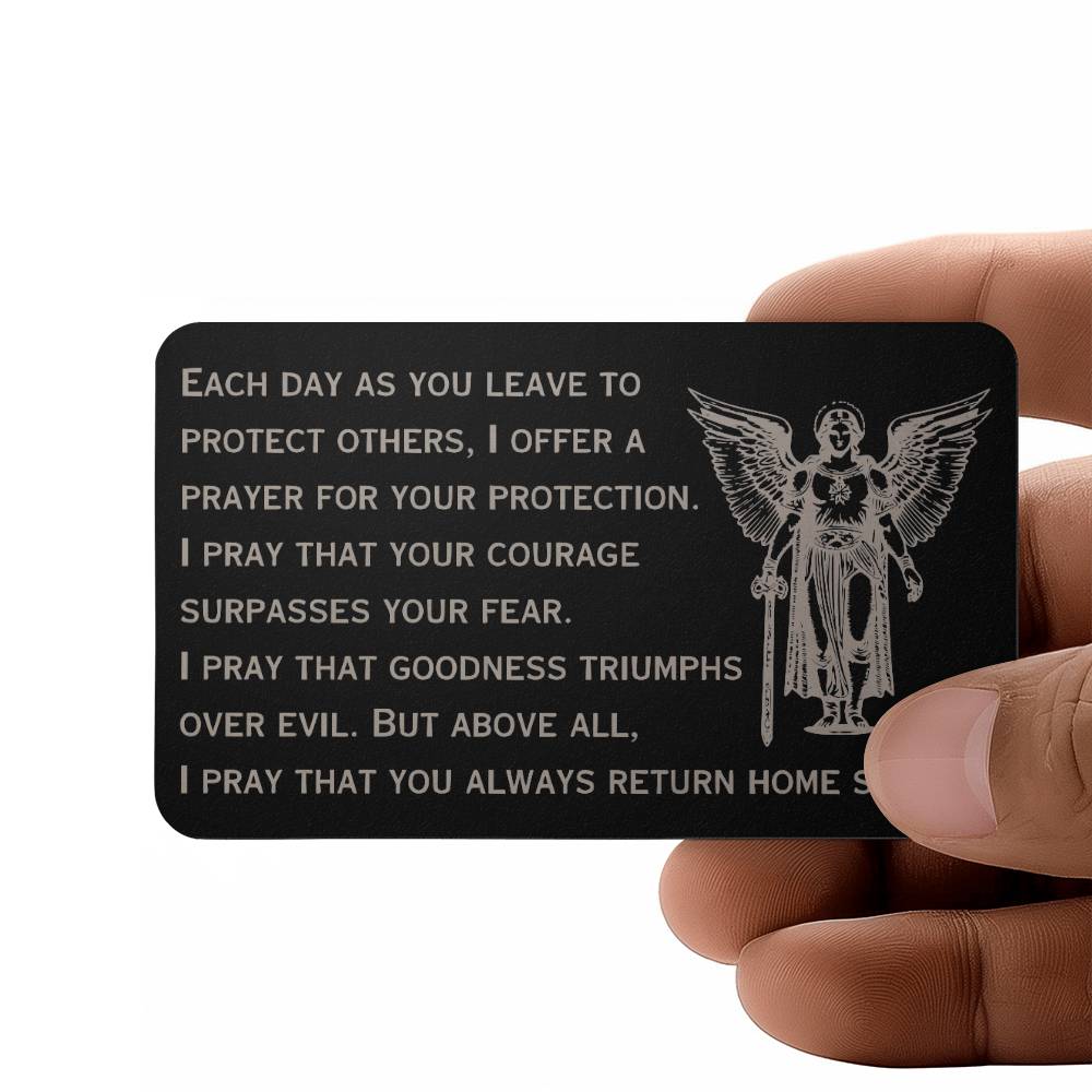 Engraved Wallet Card, St. Michael Guardian Angel Prayer card, for police officer, firefighter, rescue workers