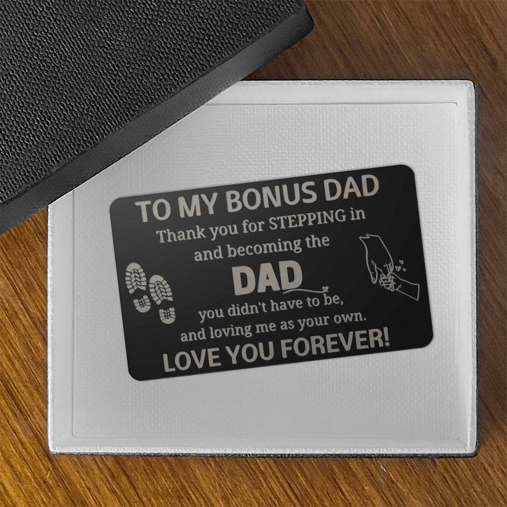 Engraved Wallet Card, gift for Bonus Dad, on Father's Day, his birthday