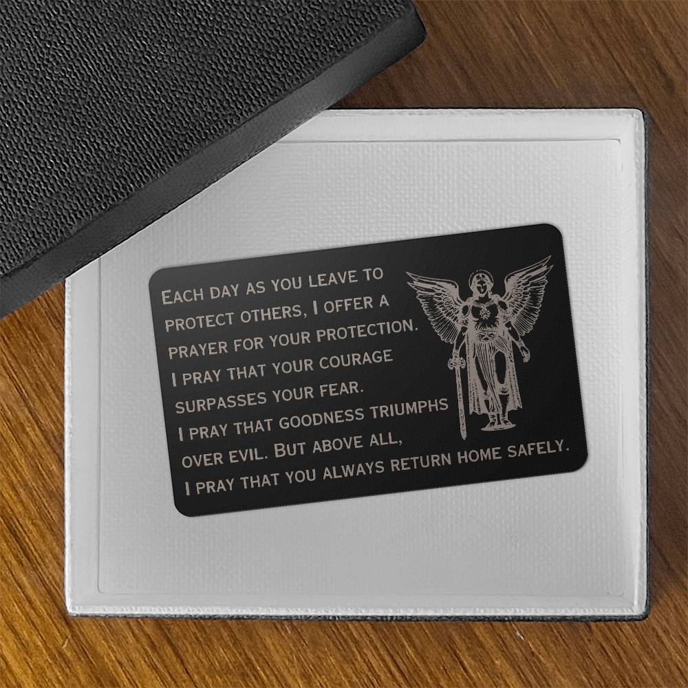 Engraved Wallet Card, St. Michael Guardian Angel Prayer card, for police officer, firefighter, rescue workers