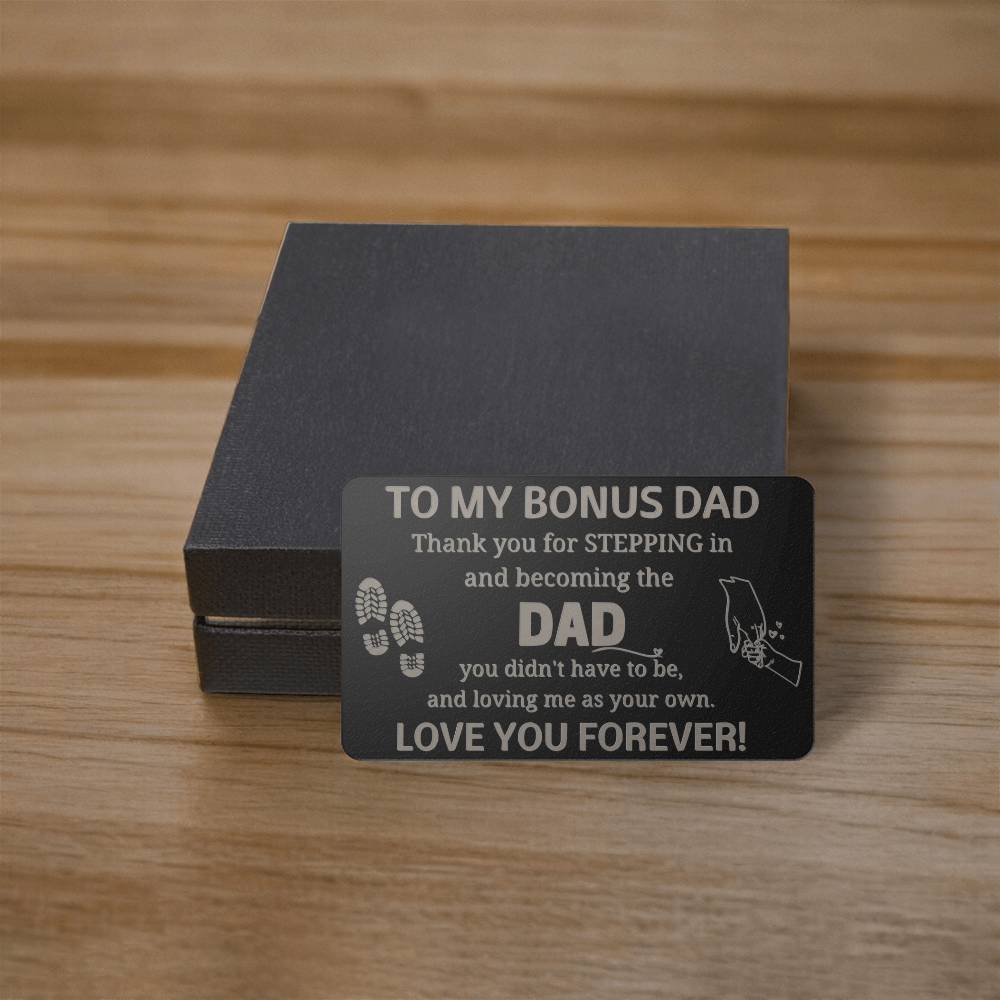 Engraved Wallet Card, gift for Bonus Dad, on Father's Day, his birthday