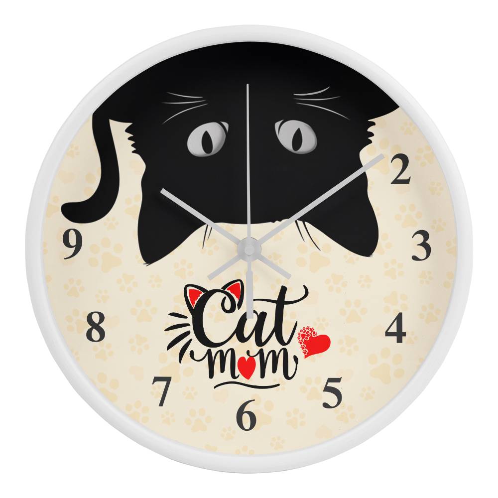 Wood Frame 10” Clock, Cat Mom Clock