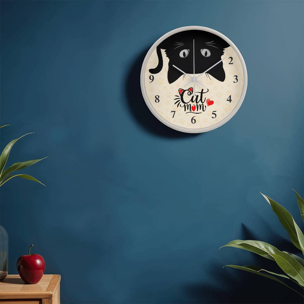 Wood Frame 10” Clock, Cat Mom Clock