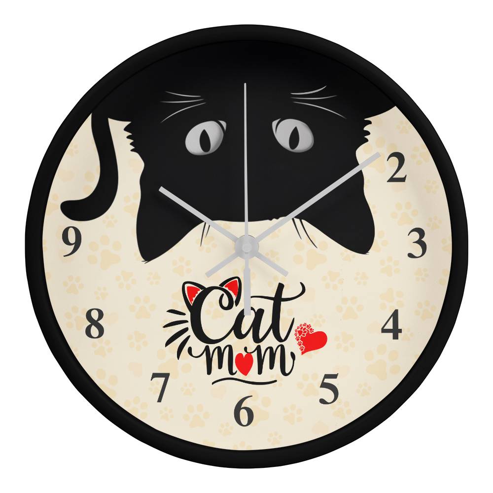 Wood Frame 10” Clock, Cat Mom Clock