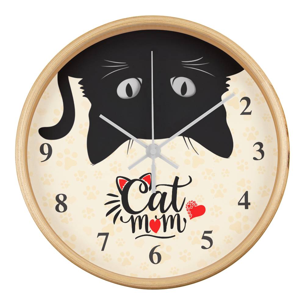 Wood Frame 10” Clock, Cat Mom Clock