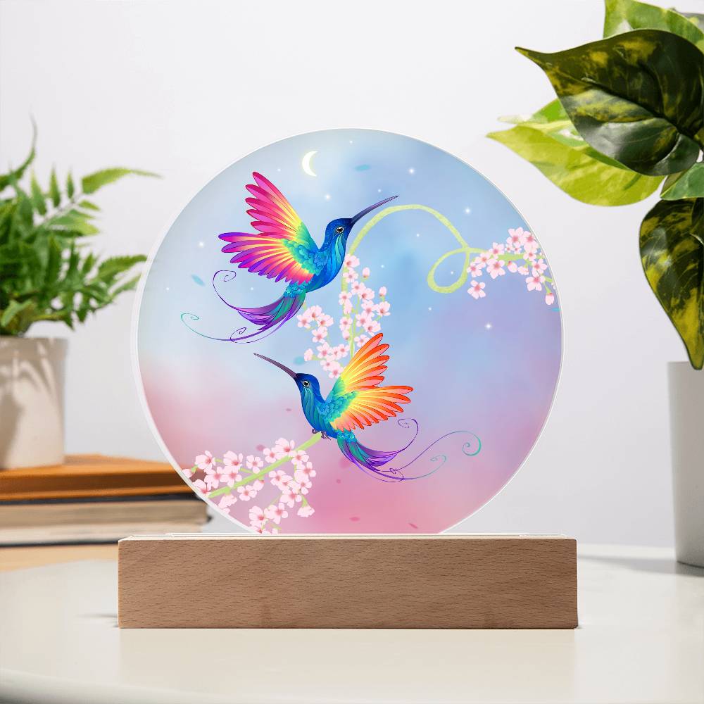 Printed Circle Acrylic Plaque with LED, Hummingbird gift for Mom on Mother's Day