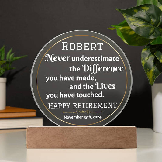 Printed Circle Acrylic Plaque, Retirement Gift