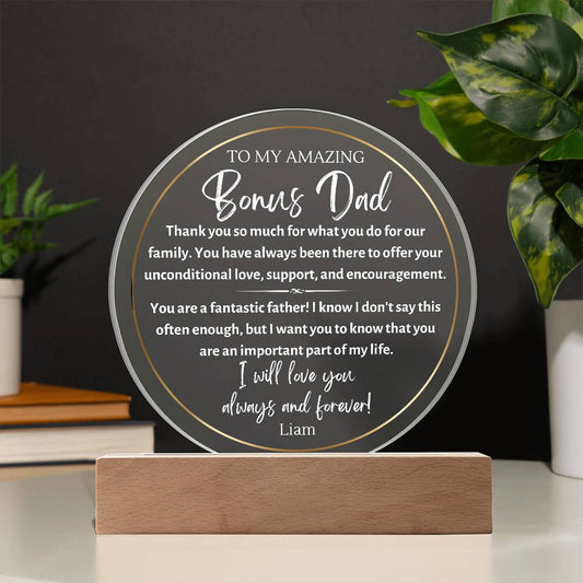 Printed Circle Acrylic Plaque, gift for bonus dad, Step Father on his birthday, Christmas, Thanksgiving, Father's Day