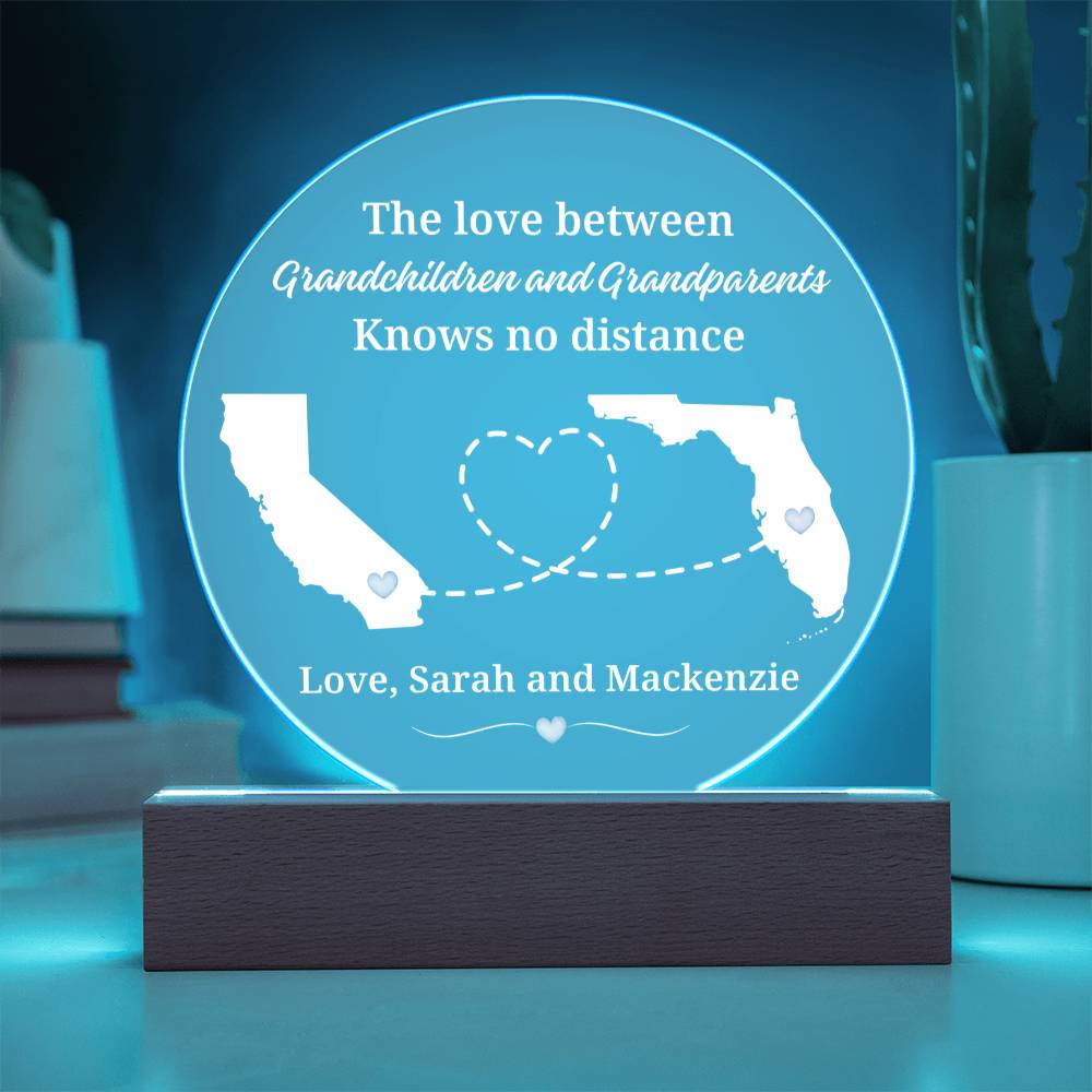 Printed Circle Acrylic Plaque with LED, gift for grandparents, grnadmother, grandfather