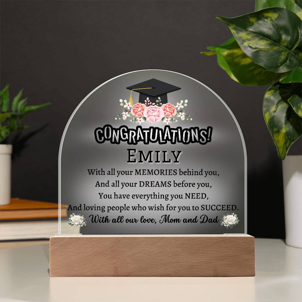 Printed Acrylic Dome Plaque with LED, graduation gift for daughter, son, class of 2024