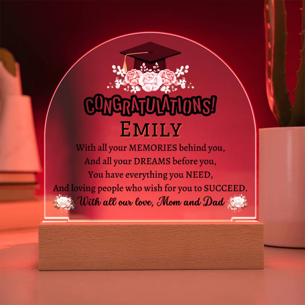 Printed Acrylic Dome Plaque with LED, graduation gift for daughter, son, class of 2024