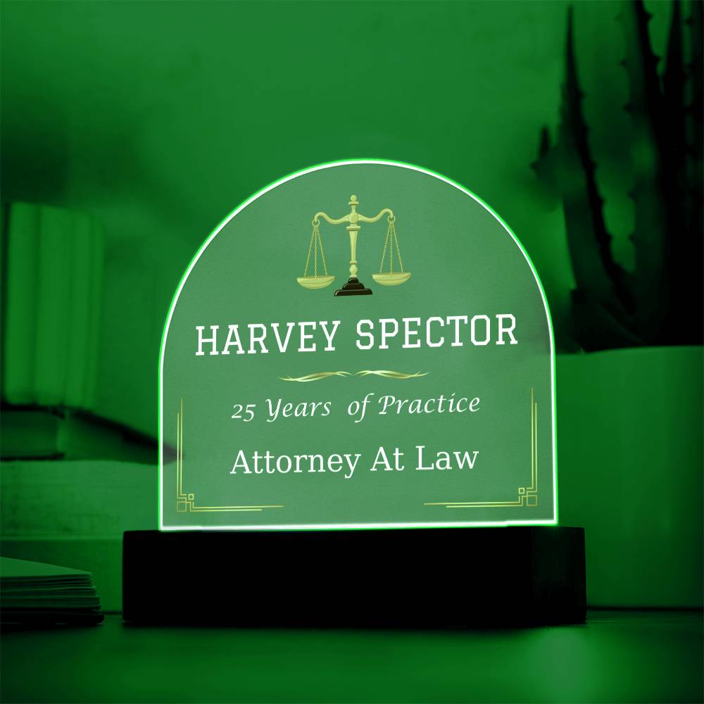 Printed Acrylic Dome Plaque with LED, gift for Lawyer, Attorney