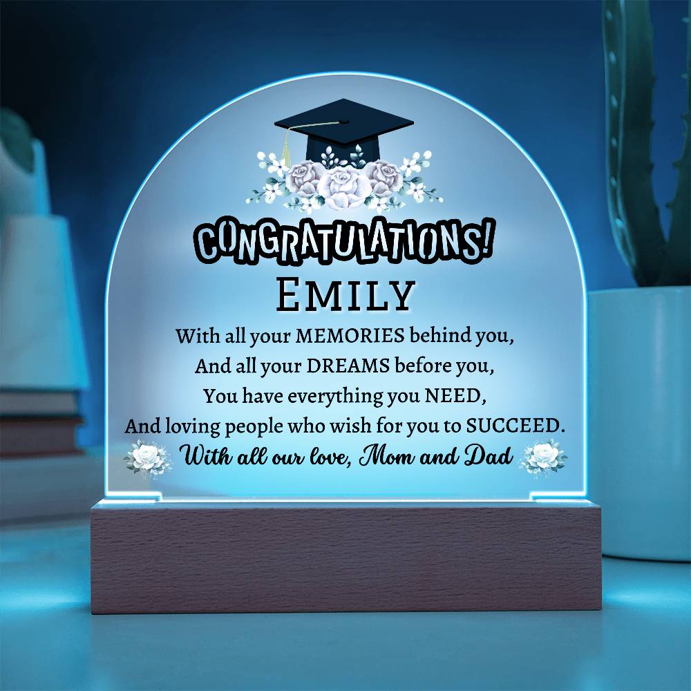 Printed Acrylic Dome Plaque with LED, graduation gift for daughter, son, class of 2024