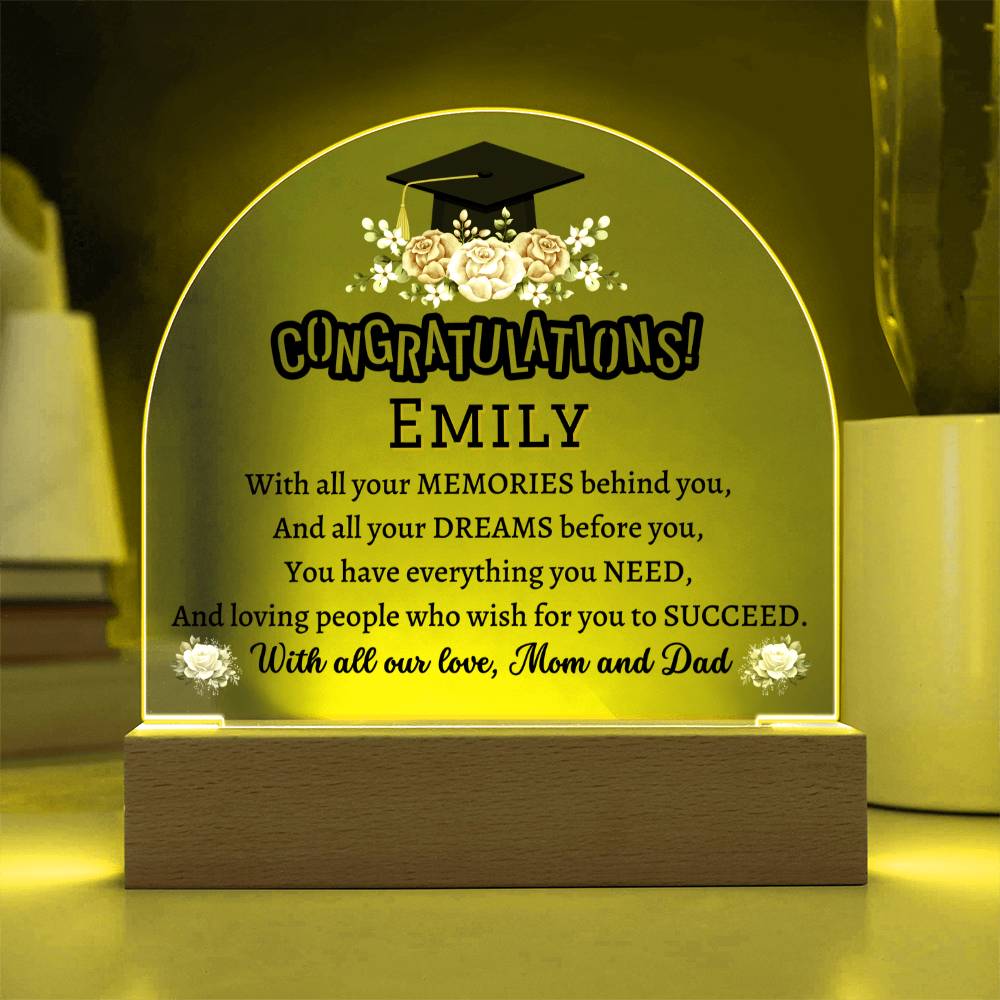 Printed Acrylic Dome Plaque with LED, graduation gift for daughter, son, class of 2024