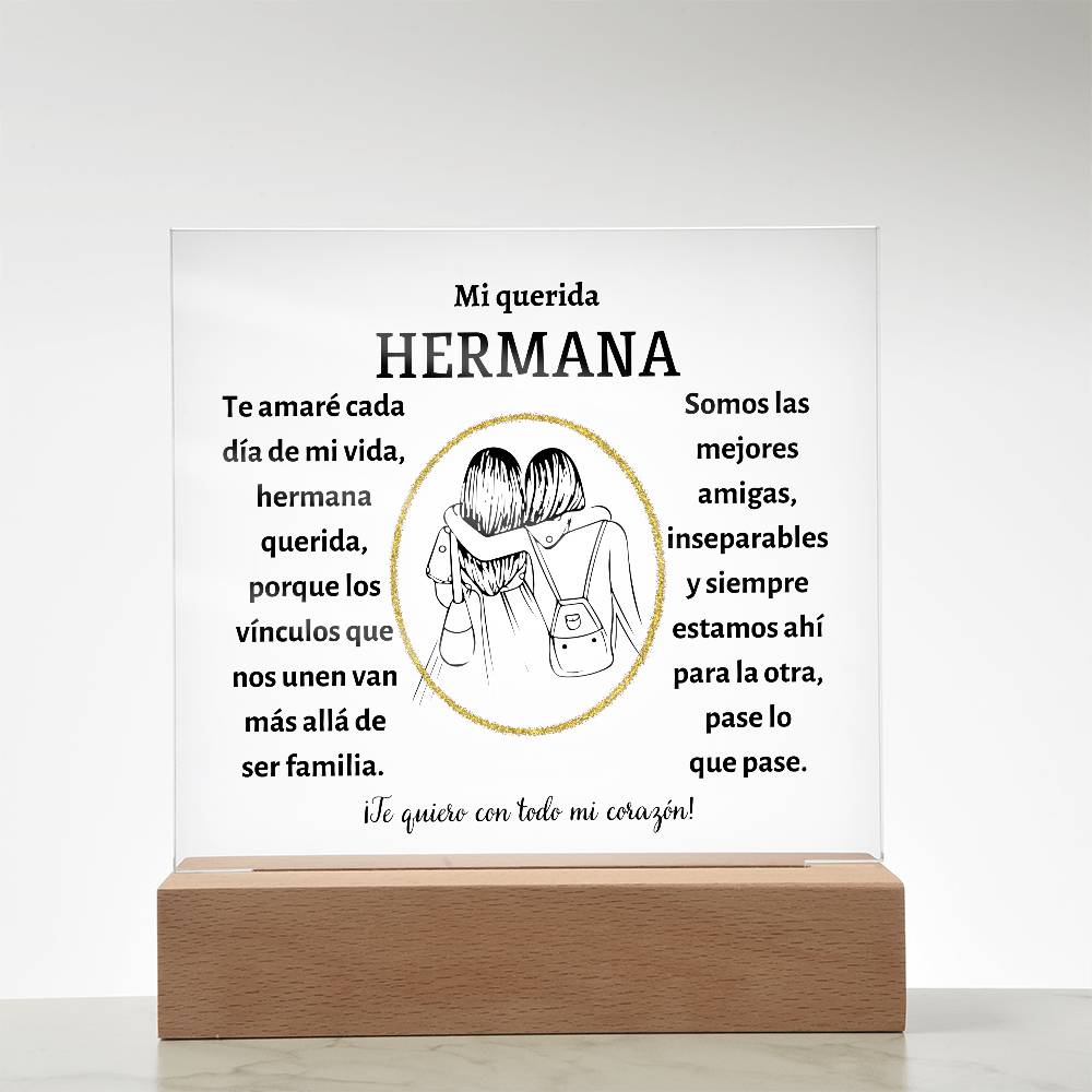 Printed Square Acrylic Plaque with LED, regalo para hermana en su cumpleaños o cualquier otro día