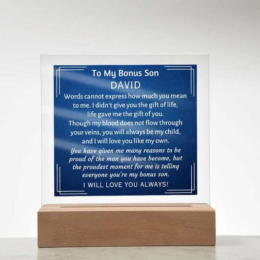 Printed Square Acrylic Plaque, gift for bonus son for his birthday, Christmas