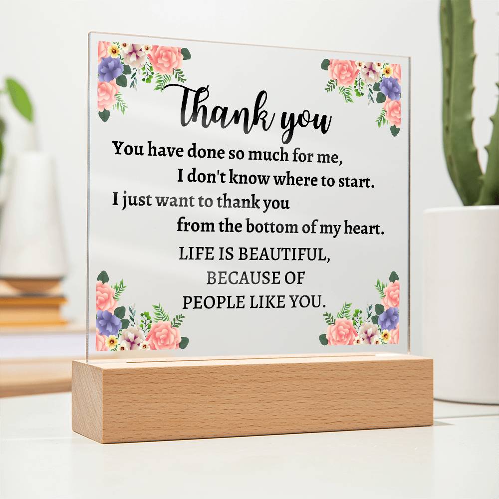 Printed Acrylic Square Plaque with LED, thank you gift for friend and family