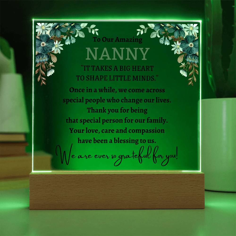 Printed Square Acrylic Plaque with LED, gift for Nanny