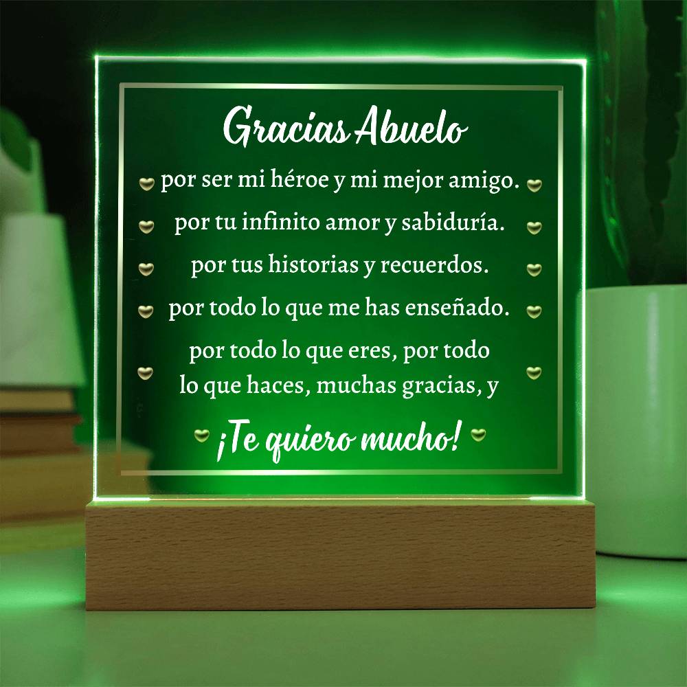 Printed Square Acrylic Plaque with LED,gift for Abuelo, Spanish Grandpa, Grandfather, Granddad on Father's Day, his birthday, Thanksgiving, Christmas