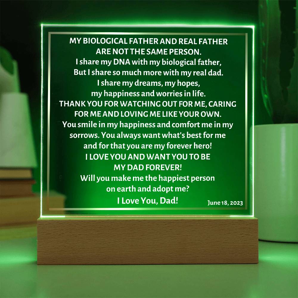 Printed Square Acrylic Plaque with LED, gift for step dad, step father, will you adopt me?