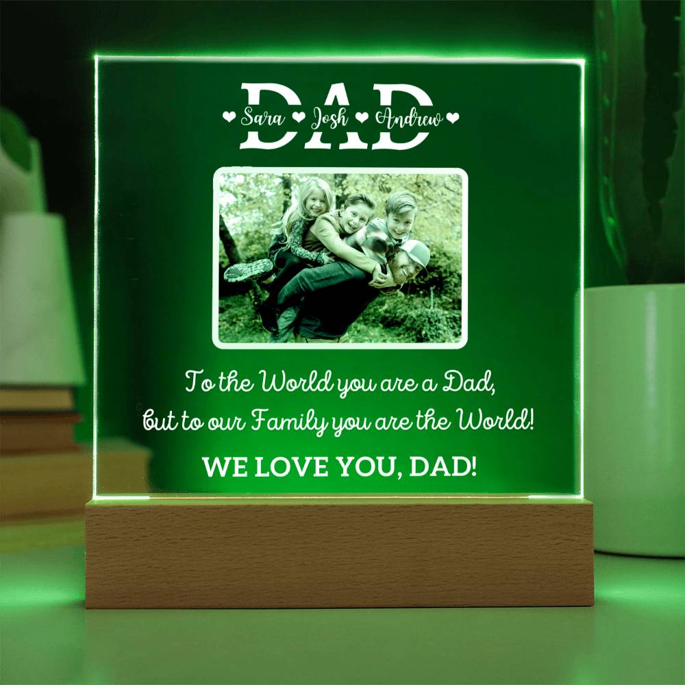 Printed Square Acrylic Plaque with LED, gift for Dad on Father's day, dad's birthday, Christmas