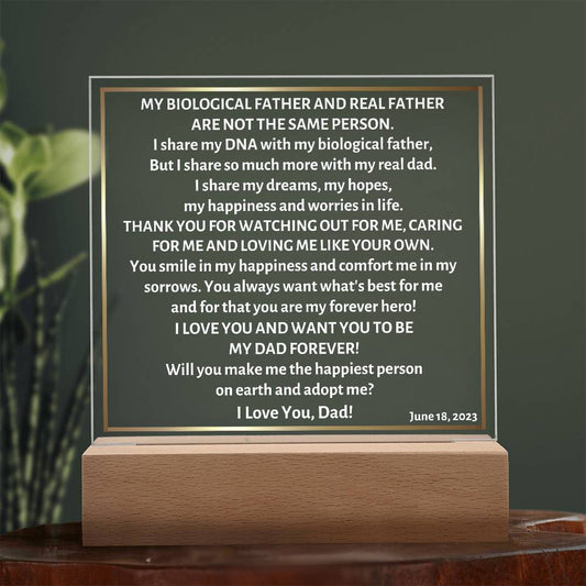 Printed Square Acrylic Plaque with LED, gift for step dad, step father, will you adopt me?