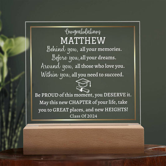 Acrylic square plaque, Personalized Graduation gift for girl or boy, class of 2024