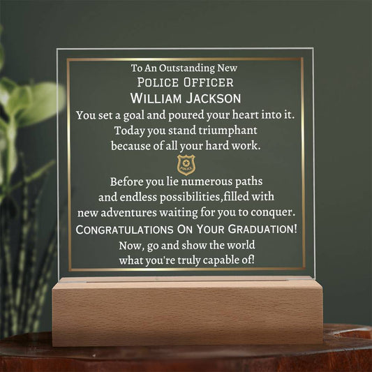 Printed Square Acrylic Plaque, graduation gift for police officer