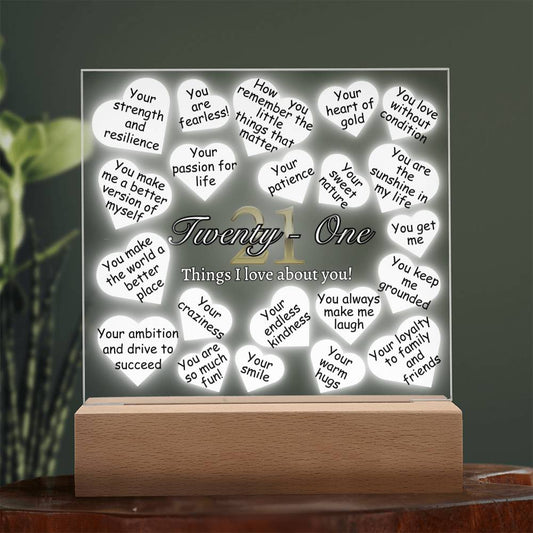 Printed Square Acrylic Plaque with LED, 21st birthday gift for friend, daughter, niece, brother, nephew, cousin, granddaughter, grandson