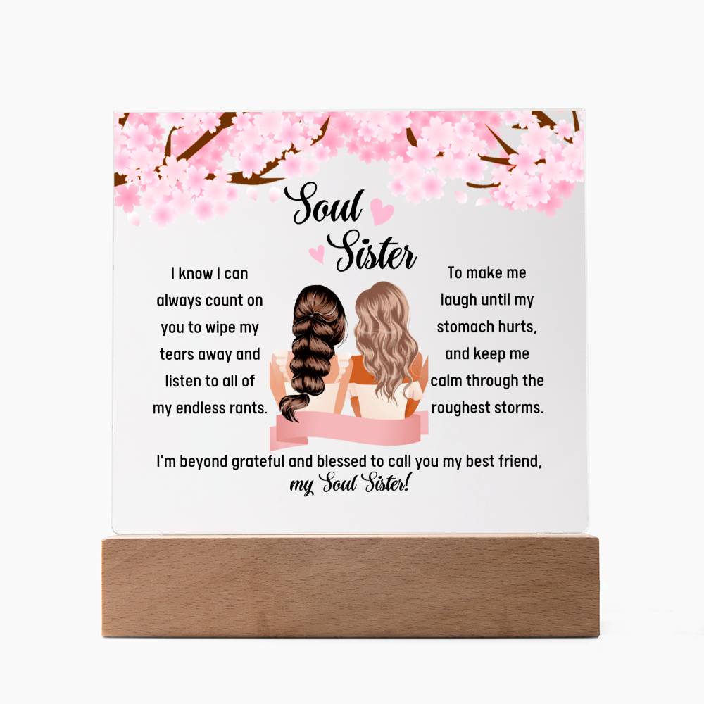 Printed Square Acrylic Plaque with LED, gift for soul sister, best friend