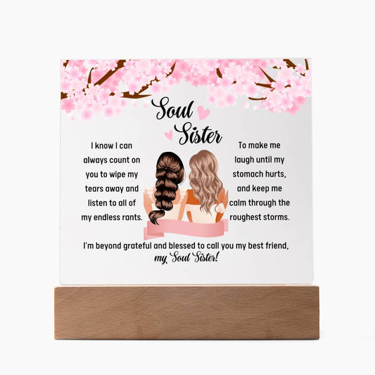 Printed Square Acrylic Plaque with LED, gift for soul sister, best friend