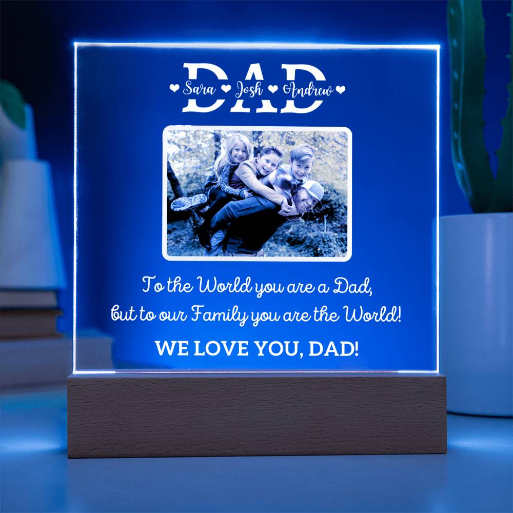 Printed Square Acrylic Plaque with LED, gift for Dad on Father's day, dad's birthday, Christmas