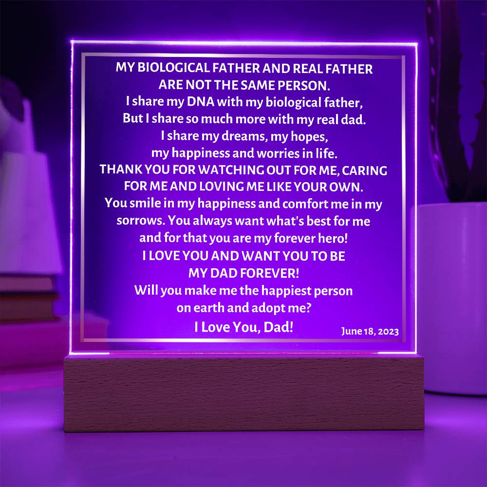 Printed Square Acrylic Plaque with LED, gift for step dad, step father, will you adopt me?