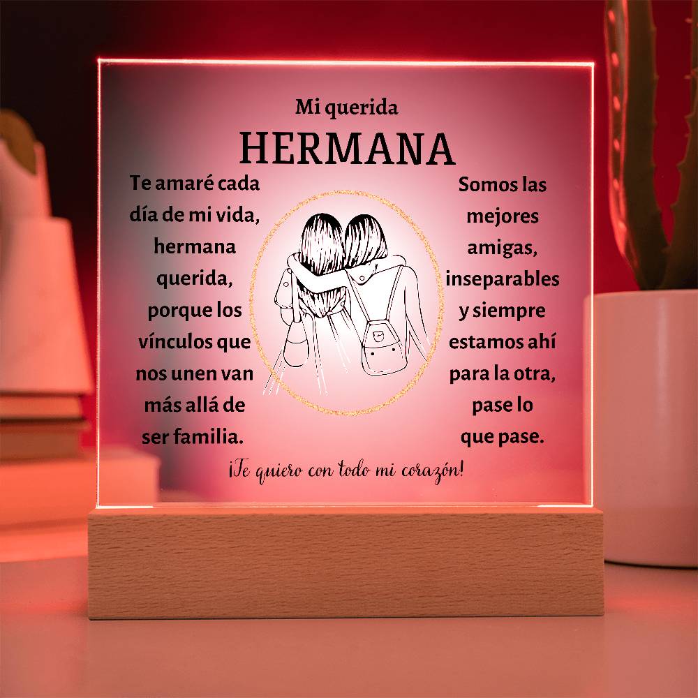 Printed Square Acrylic Plaque with LED, regalo para hermana en su cumpleaños o cualquier otro día