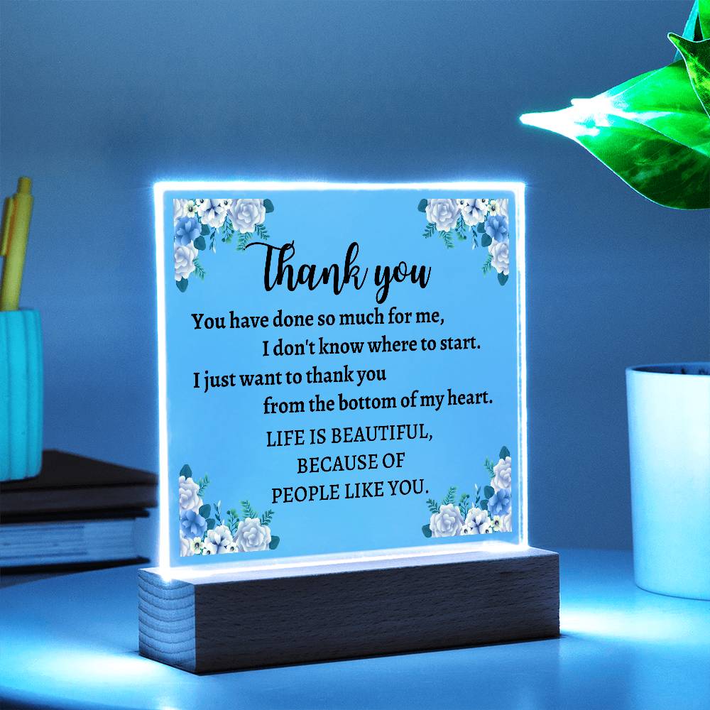 Printed Acrylic Square Plaque with LED, thank you gift for friend and family