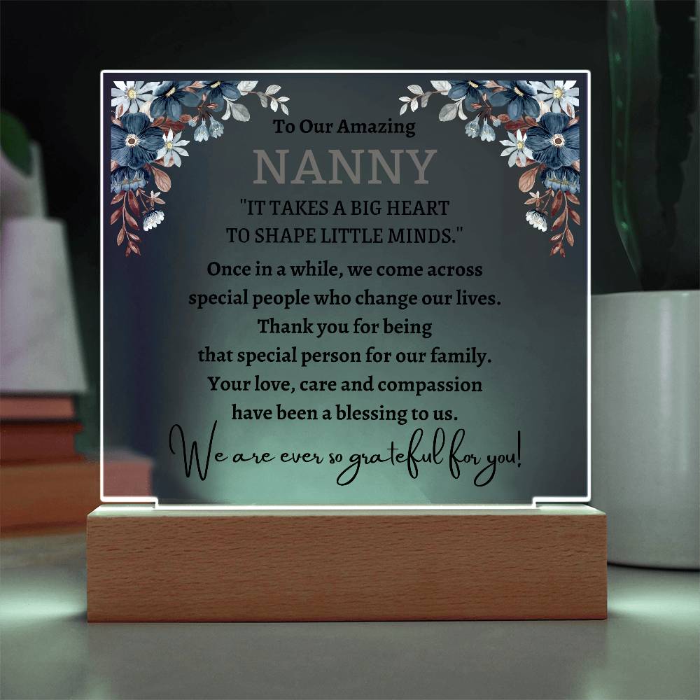 Printed Square Acrylic Plaque with LED, gift for Nanny